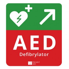 Tabloca kierunkowa AED, w prawo w górę, tablica aed